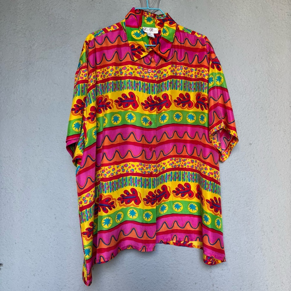Colorful Button Down Shirt 💯 % Silk